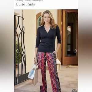 Soft Surroundings Curio Pants Sz Lg Boho Black, Multicolor Paisley Wide Leg